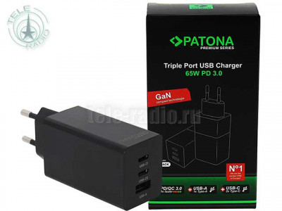 Сетевое зарядное устройство Patona Premium GaN PD65W 2xUSB-C 1xUSB-A